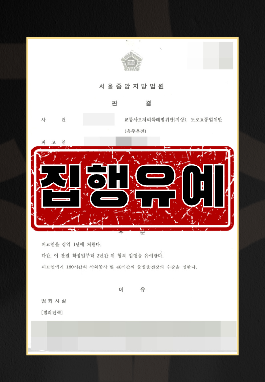 음주 교통사고로 인한 교통사고처리특례법위반(치상) 및 도로교통법위반(음주운전) 혐의