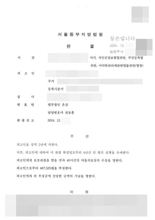 타인 신분 이용 진료 및 향정신성 의약품 수령, 보험급여 편취 사기 등 혐의