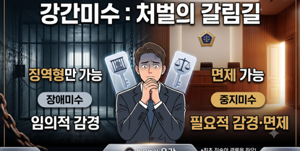 강간미수 처벌 수위와 장애미수·중지미수·불능미수 구분 도표