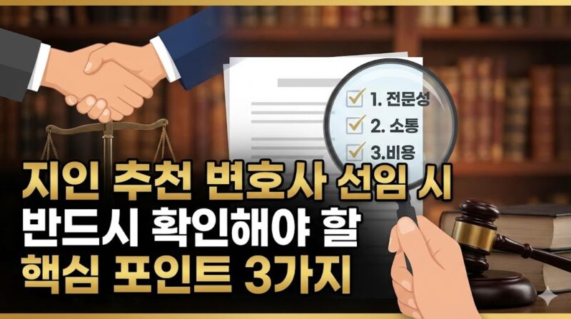 지인 추천 변호사 선임 확인 포인트 3가지 안내 도식