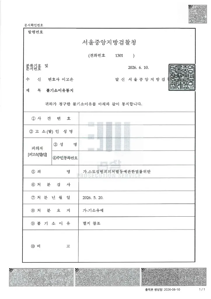 스토킹 기소유예