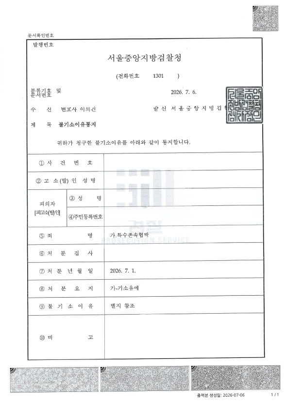 특수존속협박 기소유예