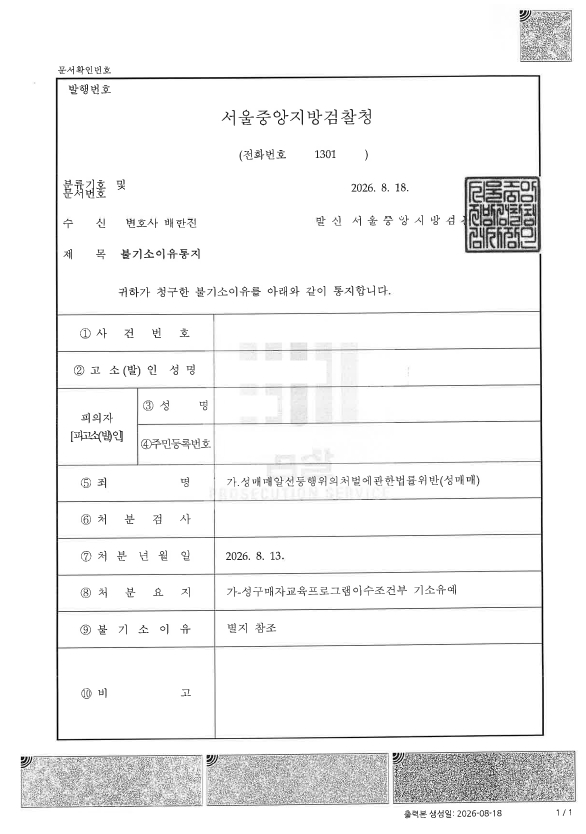 성매매 기소유예