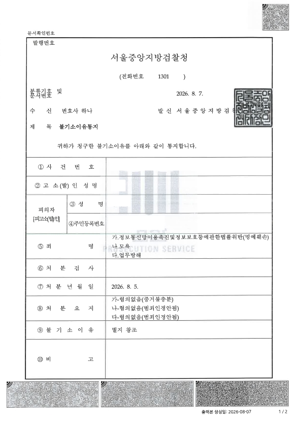 후기 명예훼손 무혐의