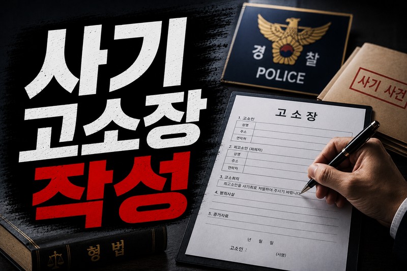 사기 고소장 작성 시 확인할 핵심 항목을 정리한 이미지