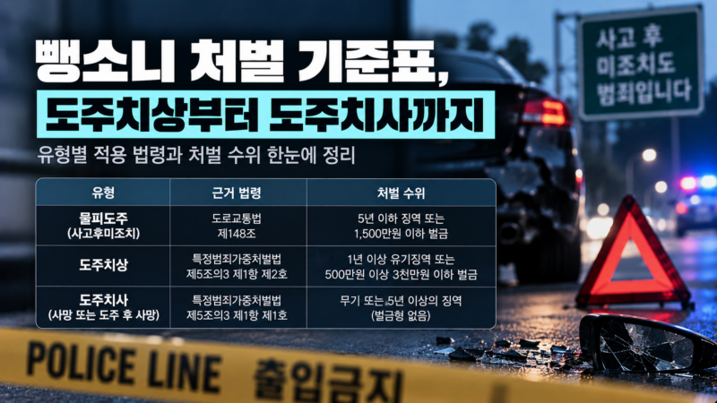 뺑소니 처벌 기준표 도주치상 도주치사 비교