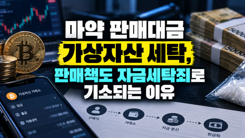 마약 판매대금 가상자산 세탁과 자금세탁죄 기소 구조를 설명하는 이미지