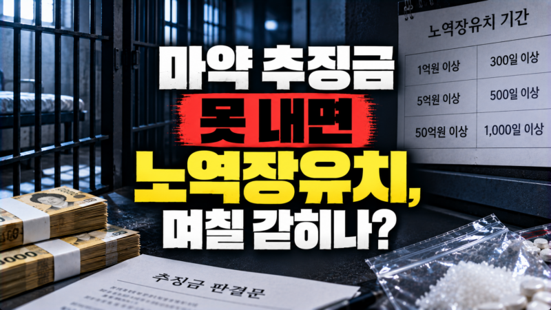마약 노역장유치 기간 계산과 추징금 미납 문제를 설명하는 이미지