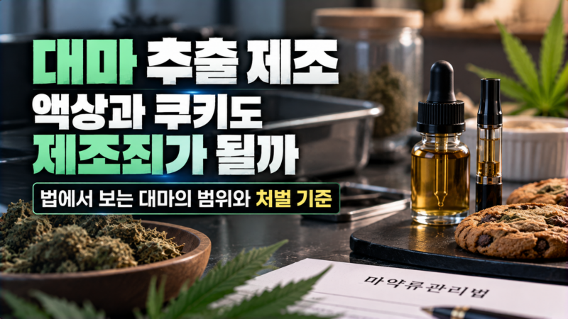 대마 추출 제조로 문제 되는 액상 카트리지와 쿠키 가공을 행위별로 비교하는 이미지