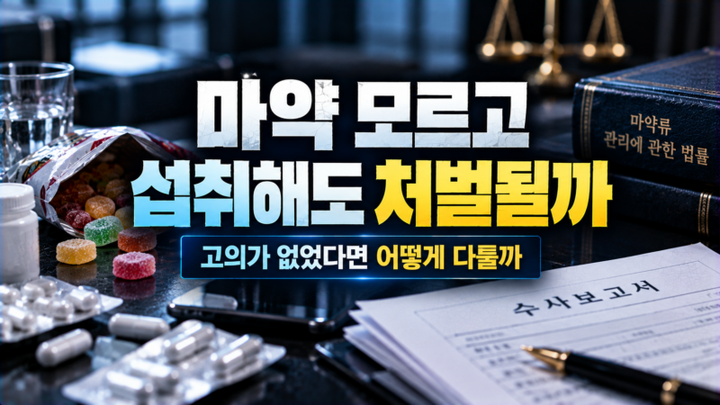 마약 모르고 섭취했다는 주장에서 고의를 다투는 쟁점과 자료를 정리한 이미지