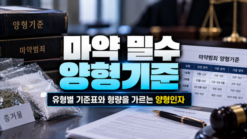 마약 밀수 양형기준의 유형별 기준표와 감경·가중 양형인자를 정리한 표 이미지