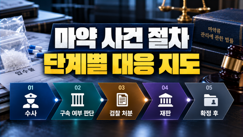 마약 사건 절차 단계를 수사부터 확정 후까지 보여주는 단계별 지도 이미지