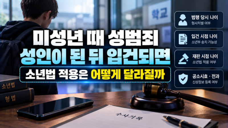 미성년 때 성범죄가 성인이 된 뒤 입건되는 경우 나이 기준별 처리 방향을 정리한 이미지