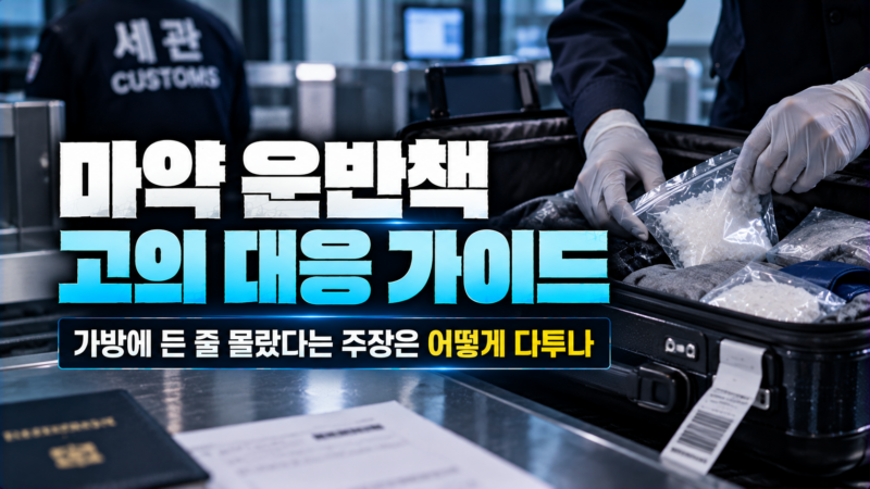마약 운반책 고의 여부를 수하물 적발 상황에서 다투는 과정을 설명하는 이미