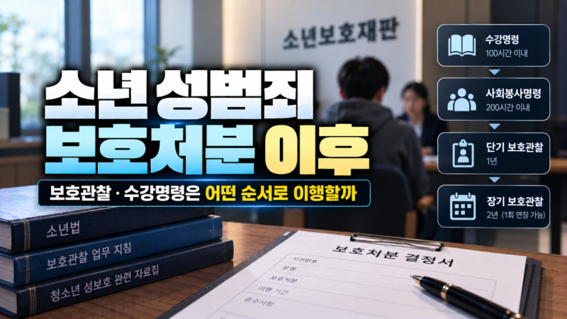 소년 성범죄 보호처분 이후 보호관찰과 수강명령 이행 순서를 정리한 이미지