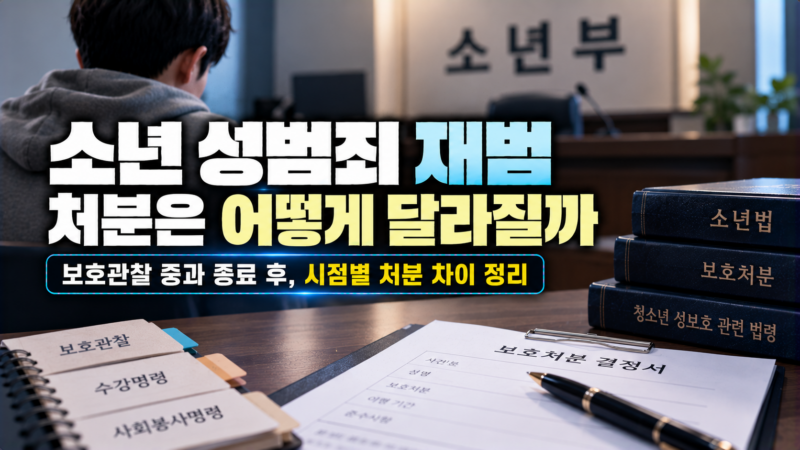 소년 성범죄 재범이 보호관찰 중, 처분 종료 후, 19세 전후에 어떻게 달라지는지 비교한 이미지
