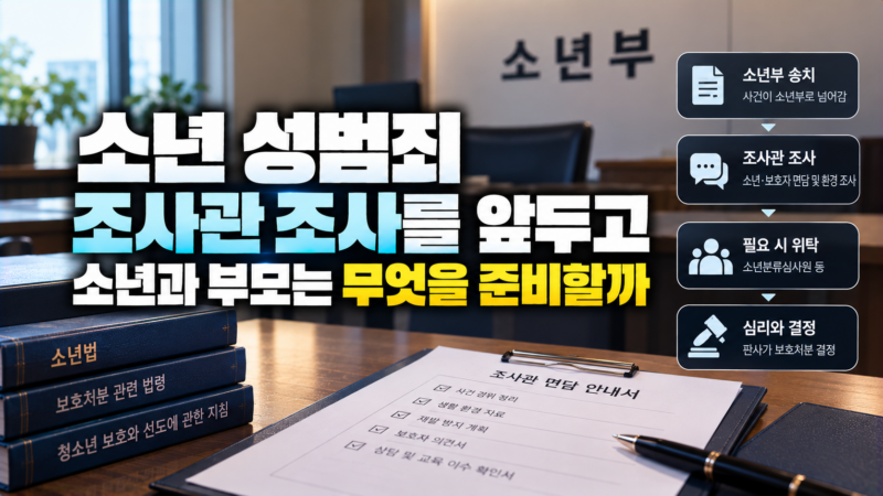 소년 성범죄 조사관 조사를 앞두고 소년과 부모가 면담을 준비하는 모습을 나타낸 이미지