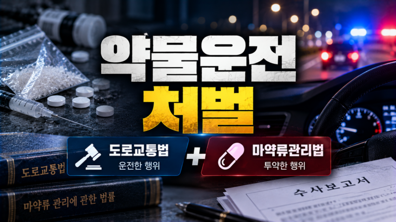 약물운전 처벌에서 도로교통법과 마약류관리법이 각각 적용되는 구조를 비교한 이미지