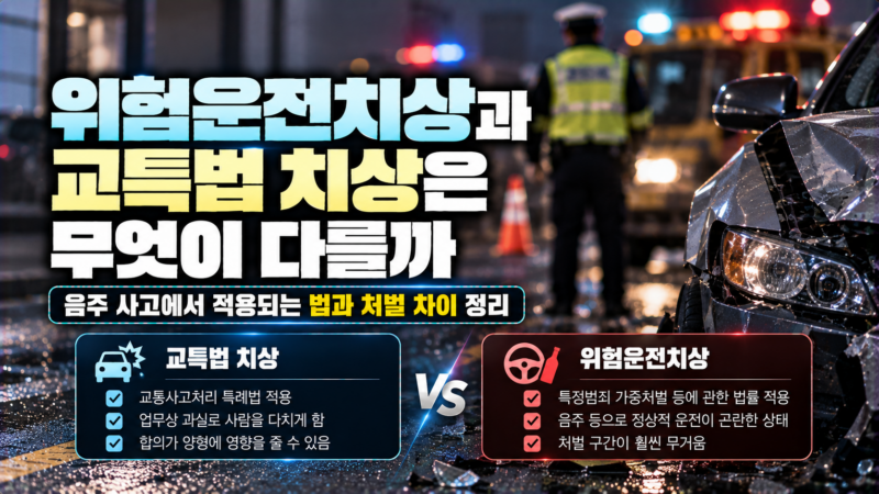 위험운전치상 교특법 치상 차이를 적용 법과 요건, 처벌 무게로 비교한 이미지