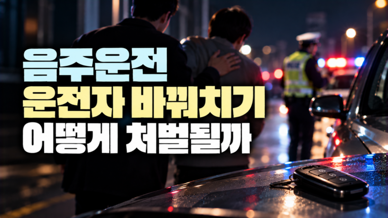 음주운전 운전자 바꿔치기에서 실제 운전자, 대신 나선 사람, 동승자, 차량 제공자의 책임을 비교한 이미지