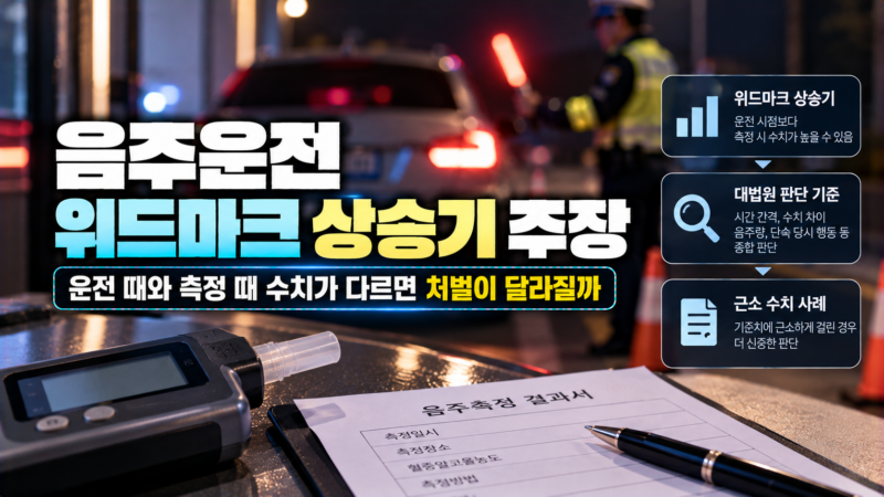 음주운전 위드마크 상승기 주장에서 운전 시점과 측정 시점의 혈중알코올농도 차이를 설명한 이미지