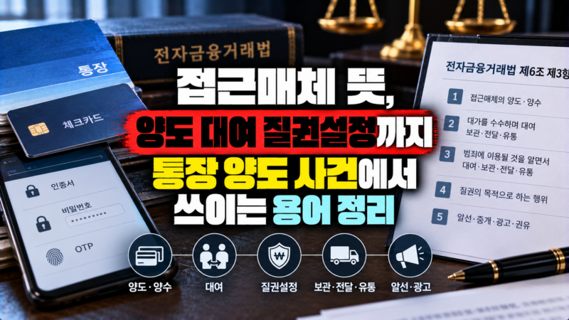 접근매체 뜻과 양도·대여·질권설정 등 통장 양도 관련 용어를 정리한 사전 이미지