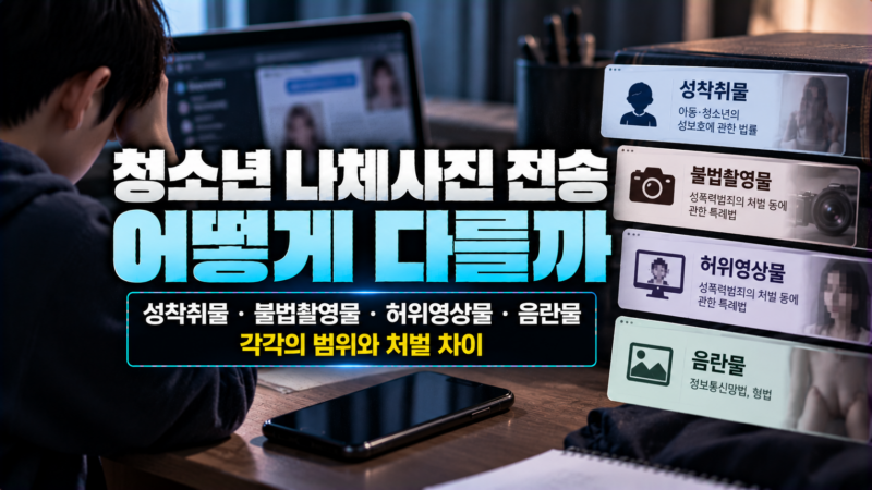 청소년 나체사진 전송 사건에서 성착취물, 불법촬영물, 허위영상물, 음란물을 구분한 용어 정리 이미지