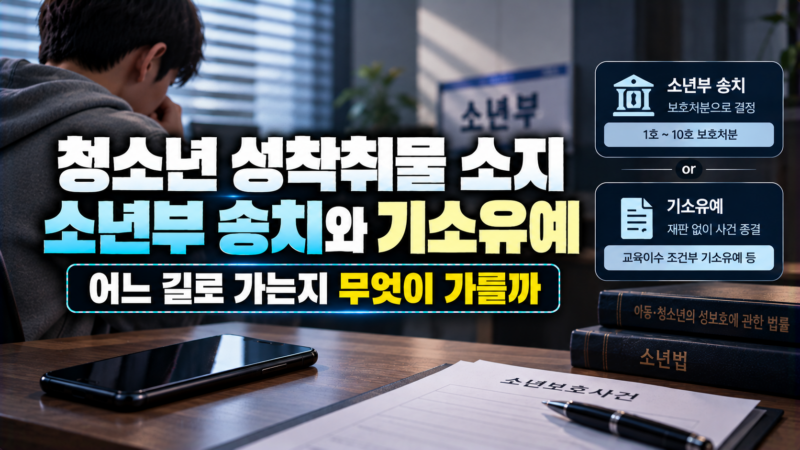 청소년 성착취물 소지 사건에서 소년부 송치와 기소유예 경로를 비교한 이미지