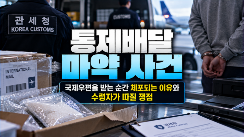 통제배달 마약 수사에서 국제우편이 세관 적발 후 수령자에게 배송되는 과정을 설명하는 이미지