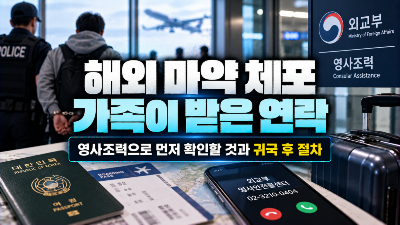 해외 마약 체포 가족이 영사조력을 요청하고 구금 상황을 확인하는 절차를 설명하는 이미지